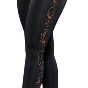 Women's Black Lace Patchwork High Waisted Bodycon Leggings for Clubwear & Fitnes